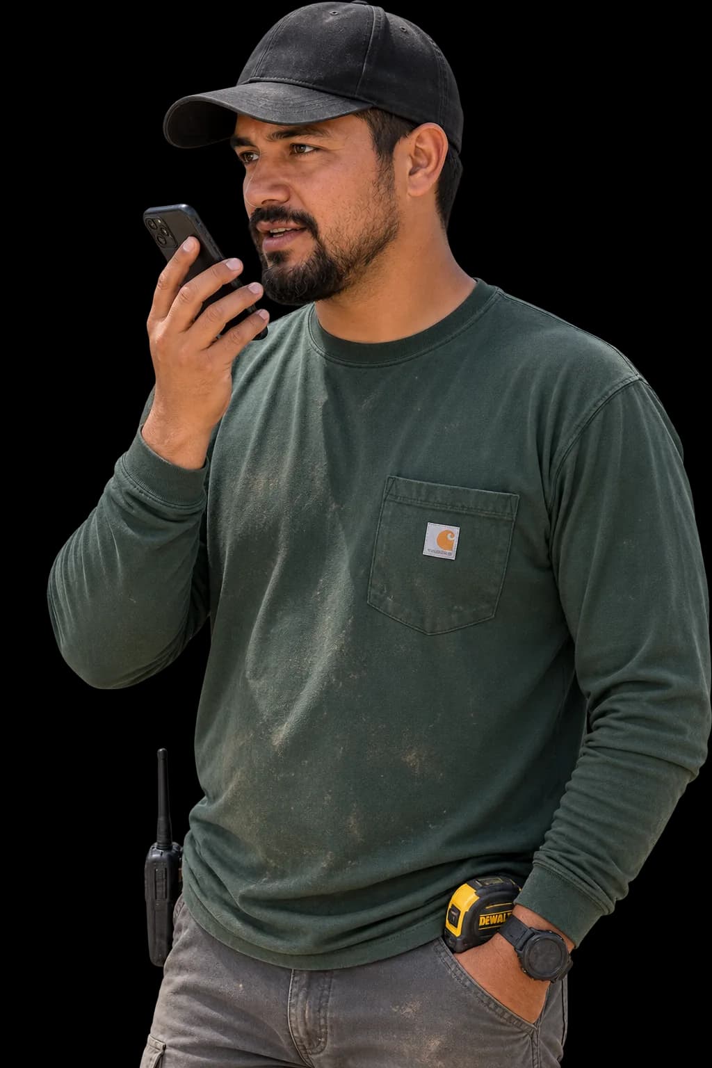 Landscape crew member talking to the Bigzy app in the field