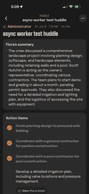 Echo crew huddle report with summary and action items